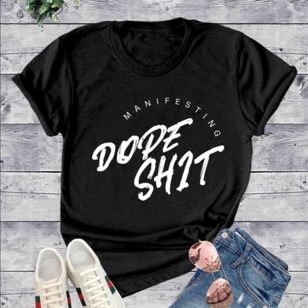 Black unisex T-shirt manifesting dope shit